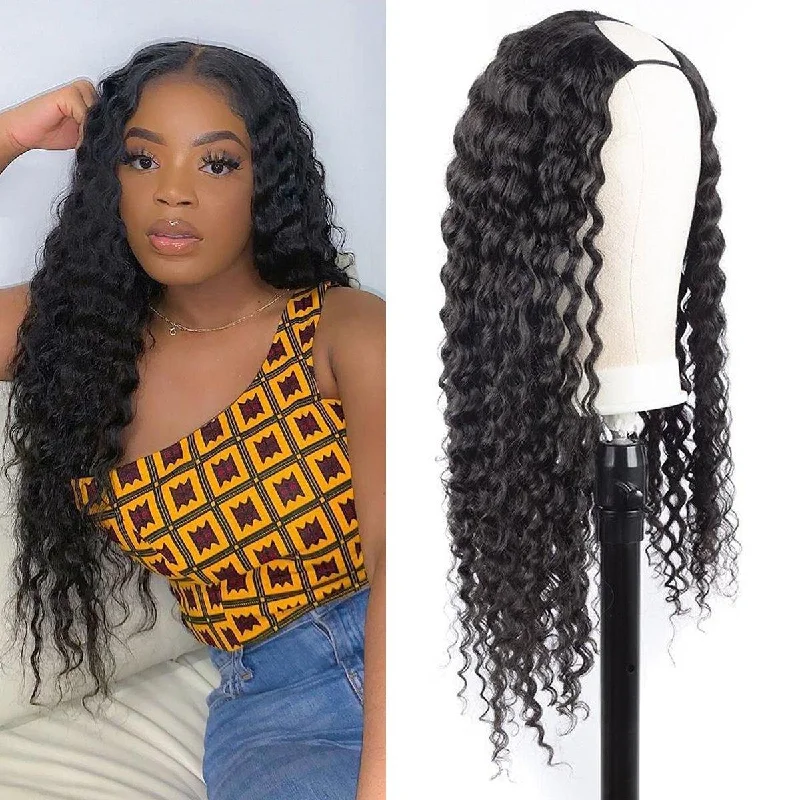 U - shaped wig for a fitness or workout sessionWithme Hair U-Part Wigs Brazilian Human Virgin Hair Deep Wave U - shaped wig for a fitness or workout sessionWithme Hair U-Part Wigs Brazilian Human Virgin Hair Deep Wave