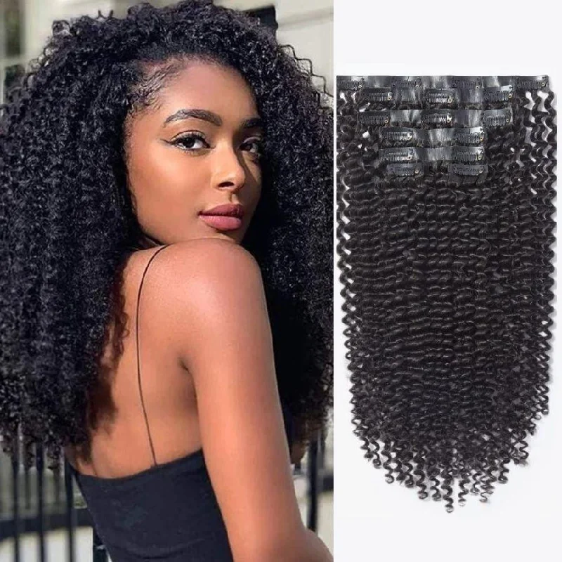 Clip - in hair extensions with a pre - bleWOWANGEL Kinky Curly Seamless Clip In Hair Extensions Clip - in hair extensions with a pre - bleWOWANGEL Kinky Curly Seamless Clip In Hair Extensions