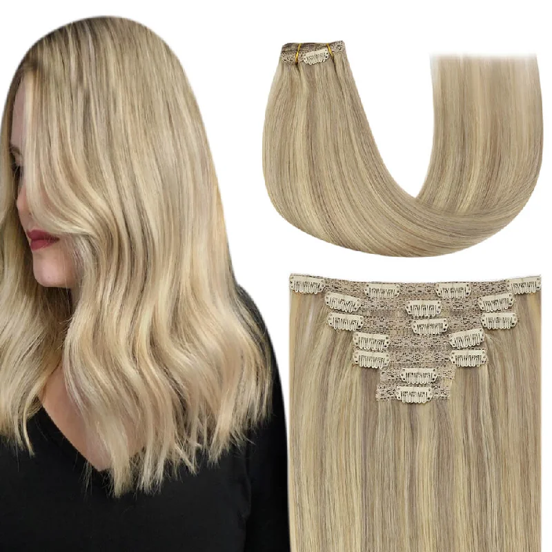 Clip - in hair extensions with a side - part for a more flattering look7pcs Clip in Remy Human Hair Extensions Highlight Blonde #P16/22 |Youngsee Clip - in hair extensions with a side - part for a more flattering look7pcs Clip in Remy Human Hair Extensions Highlight Blonde #P16/22 |Youngsee