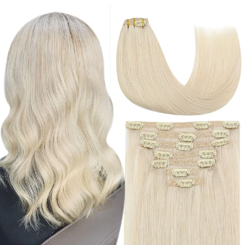 Clip - in hair extensions with a middle - part for a classic and elegant style7pcs Clip in Remy Human Hair Extensions Clip ins Platinum Blonde #60A |Youngee Clip - in hair extensions with a middle - part for a classic and elegant style7pcs Clip in Remy Human Hair Extensions Clip ins Platinum Blonde #60A |Youngee