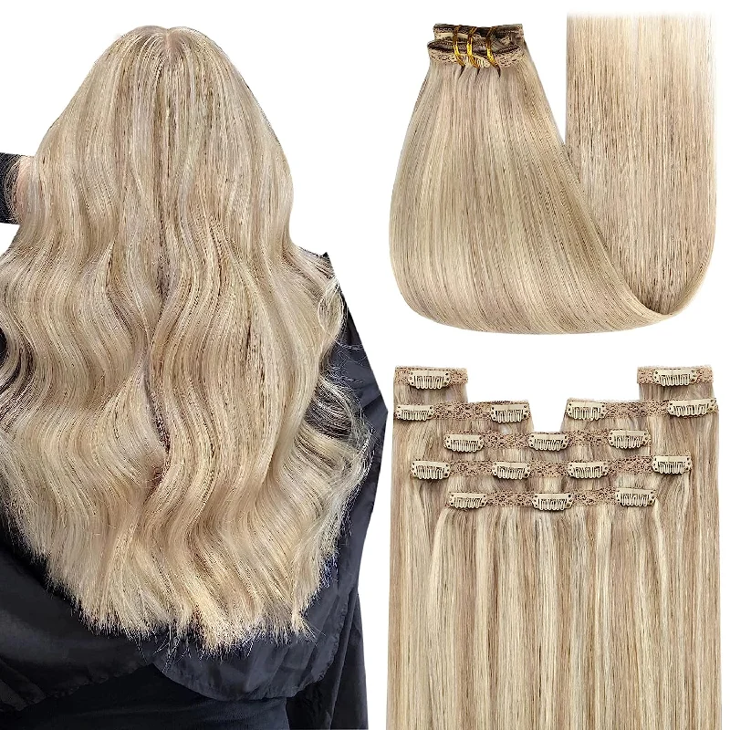Clip - in hair extensions with a curly texture for a bold and stylish choice7pcs Clip in Remy Human Hair Extensions Highlight Blonde #P18/613 |Youngsee Clip - in hair extensions with a curly texture for a bold and stylish choice7pcs Clip in Remy Human Hair Extensions Highlight Blonde #P18/613 |Youngsee