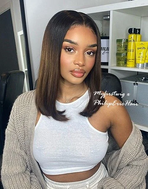 10-14 Inch Ombre Brown Bob Glueless Human Hair Lace Wig / Closure Wig - PHILIPERIC PE002 10-14 Inch Ombre Brown Bob Glueless Human Hair Lace Wig / Closure Wig - PHILIPERIC PE002