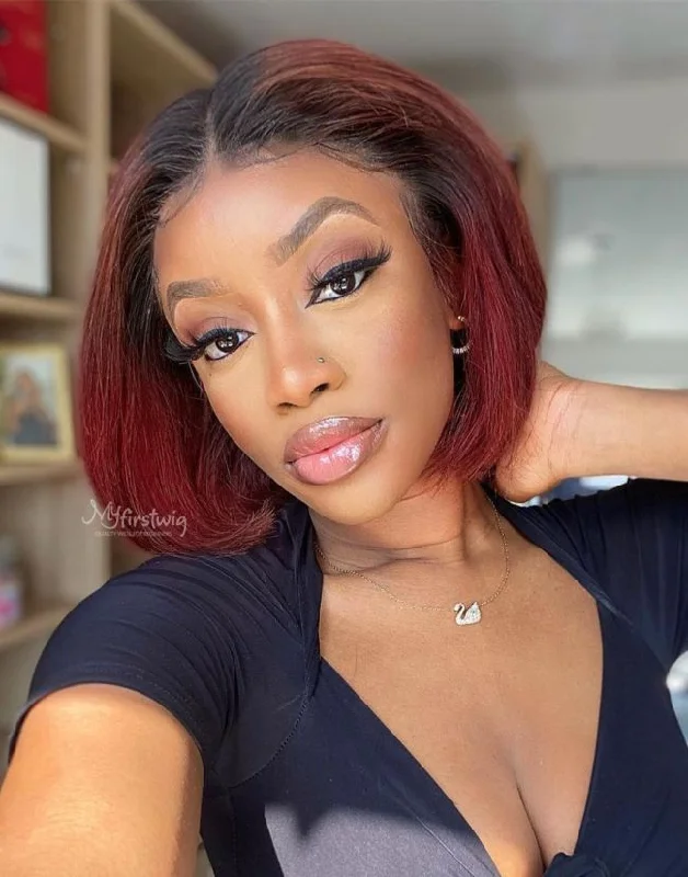 10-14 Inch Ombre Burgundy Bob Glueless Human Hair Lace Wig / Closure Wig - Quinn LFB022 10-14 Inch Ombre Burgundy Bob Glueless Human Hair Lace Wig / Closure Wig - Quinn LFB022