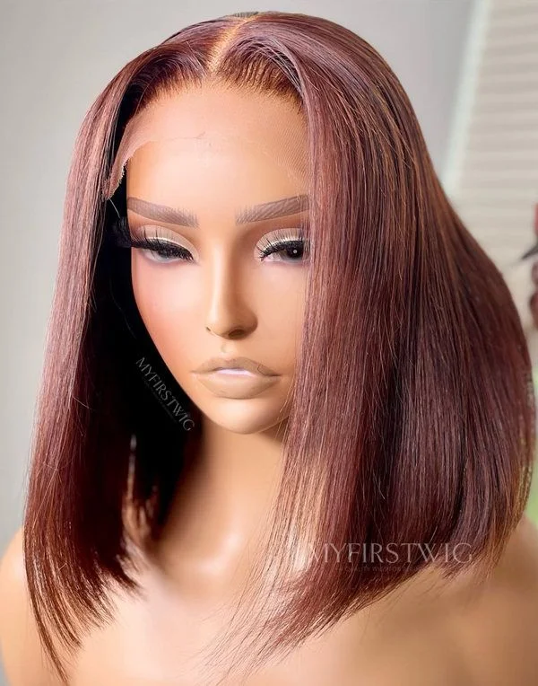 10-14 Inch Red Brown Bob Glueless Human Hair Lace Wig / Closure Wig - TiaDwana TDC003 10-14 Inch Red Brown Bob Glueless Human Hair Lace Wig / Closure Wig - TiaDwana TDC003