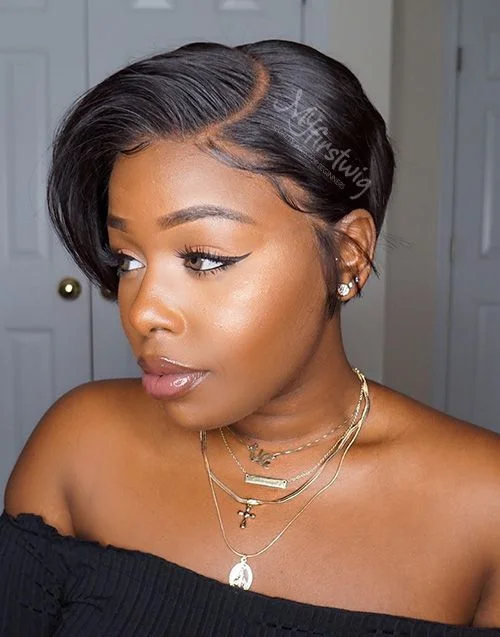10 Inch Short Pixie Cut Bob Glueless Human Hair Lace Wig / Closure Wig - Gemini002