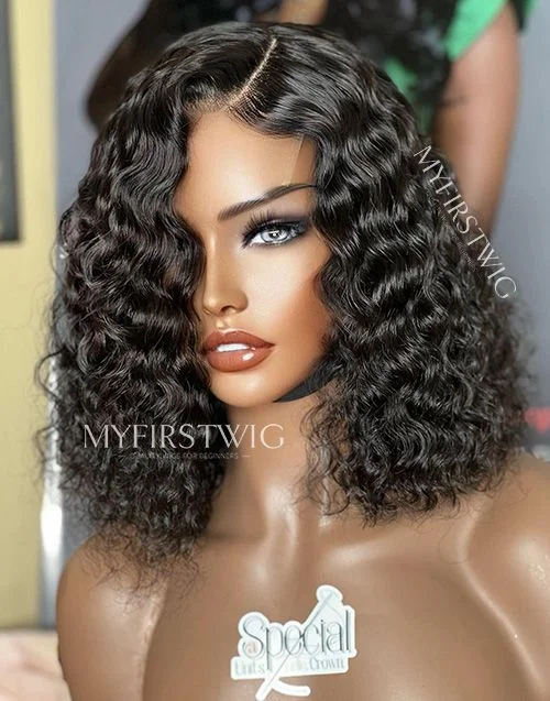 12-16 Inch Curly Bob Glueless Human Hair Lace Wig / Closure Wig - SPE006