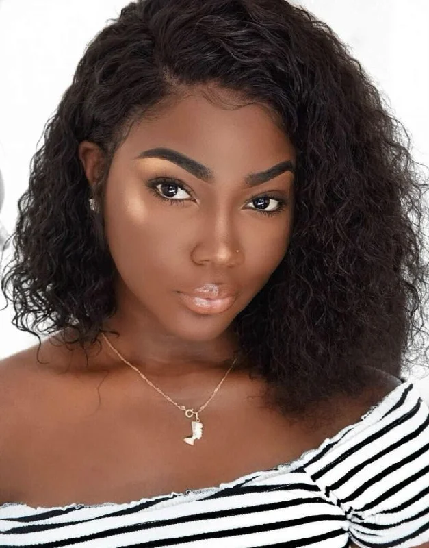 12-16 Inch Side Part Curly Bob Glueless Human Hair Lace Wig / Closure Wig -Shantania LFW037