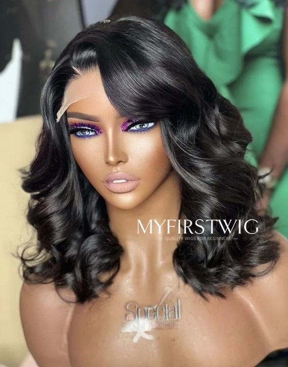 12-16 Inch Wavy Bob Glueless Human Hair Lace Wig / Closure Wig - SPE029