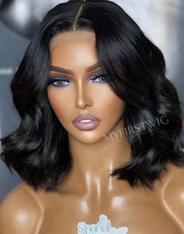 12-16 Inch Wavy Bob Glueless Human Hair Lace Wig / Closure Wig - SPE050