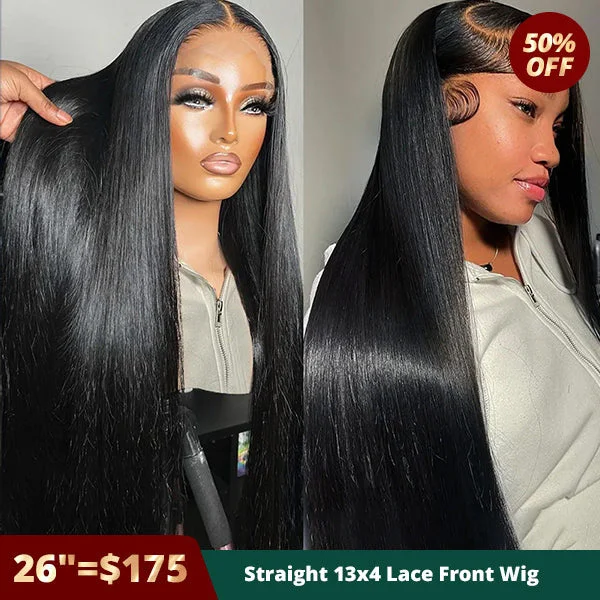 [26"=$175]13x4 Glueless HD Lace Front Straight Human Hair Wigs 180% Density Flash Sale