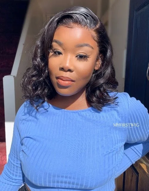 14-16 Inch Wavy Bob Glueless Human Hair Lace Wig / Closure Wig - Laila LFW080