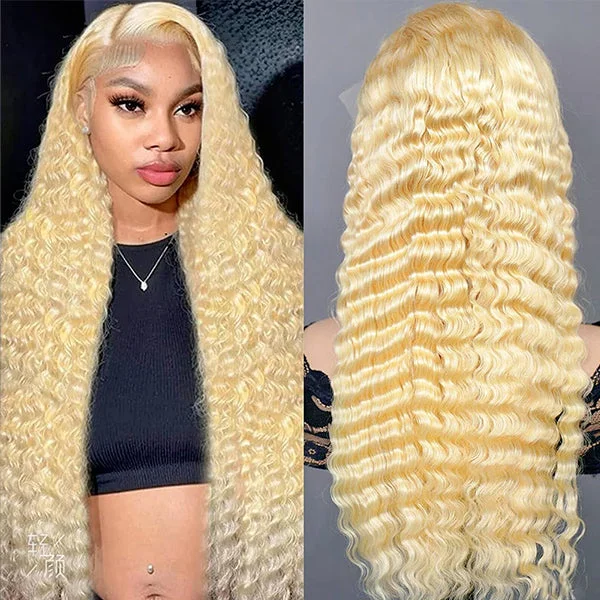 Lolly 613 Blonde Lace Front Wig Deep Wave 13x4 HD Lace Frontal Human Hair Wigs 5x5 Ready to Wear Glueless Lace Wig
