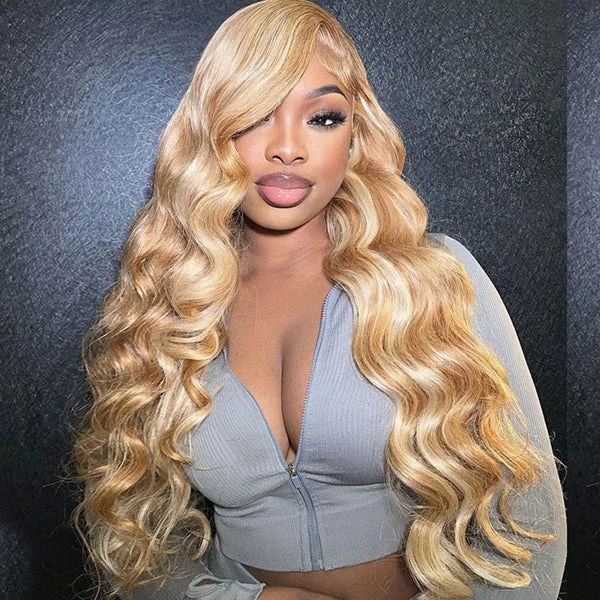 Lolly Balayage Honey Blonde Brown Highlight Wig Glueless 5x5 Wear and Go HD Lace Wigs Pre Plucked 613 Colored Human Hair Wigs