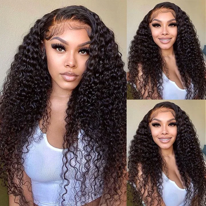 Long Spanish Curly Wave Hair Undetectable Transparent HD Lace Black Human Hair Wigs-Amanda Hair