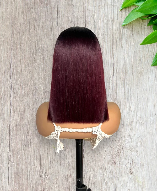 Ombre 1/99J Wear & Go Glueless Straight Bob Wigs Clear Lace 180% Density 4×6 Hd Closure Wig Human Hair