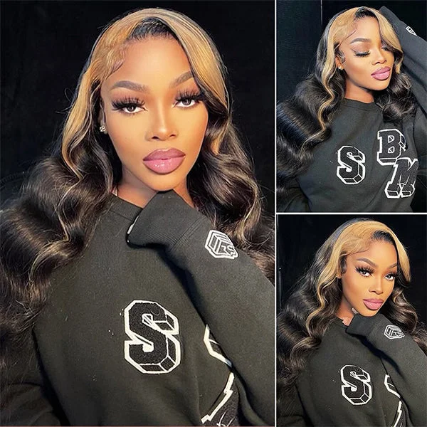 Lolly 1b 27 Skunk Stripe Glueless Wigs Pre Plucked Body Wave Wear Go Wigs 13x4 HD Transparent Lace Front Wigs Lolly 1b 27 Skunk Stripe Glueless Wigs Pre Plucked Body Wave Wear Go Wigs 13x4 HD Transparent Lace Front Wigs